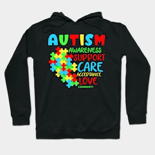 Autism Awareness Support Care Acceptance Love Community Hoodie